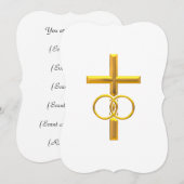 Gouden 3D-kruis met trouwringen Kaart (Voorkant / Achterkant)