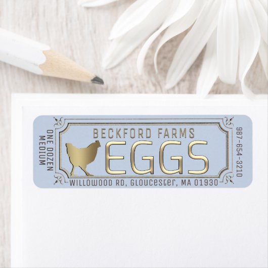 Gouden 3D omkaderd eierdooslabel met boerderij en  Etiket (Insitu)