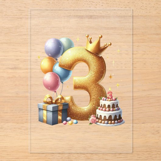 Gouden 3e verjaardag acryl uitnodigingen (Voorkant)