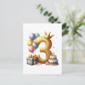 Gouden 3e verjaardag briefkaart (Staand voorkant)