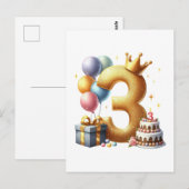 Gouden 3e verjaardag briefkaart (Voorkant / Achterkant)