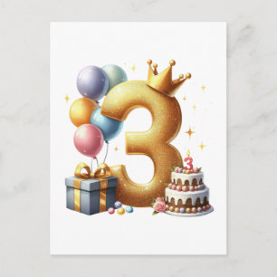 Gouden 3e verjaardag feestdagenkaart