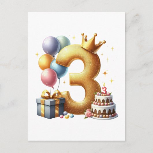 Gouden 3e verjaardag feestdagenkaart (Voorkant)