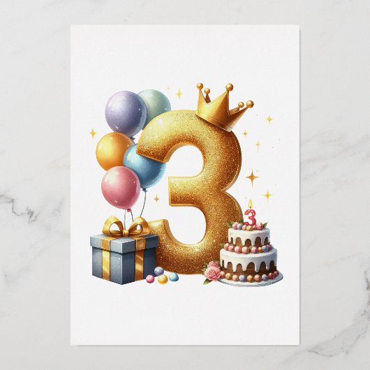 Gouden 3e verjaardag folie uitnodiging (Voorkant)