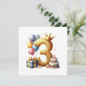 Gouden 3e verjaardag kaart (Staand voorkant)