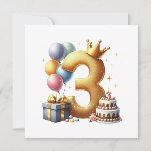 Gouden 3e verjaardag kaart (Voorkant)