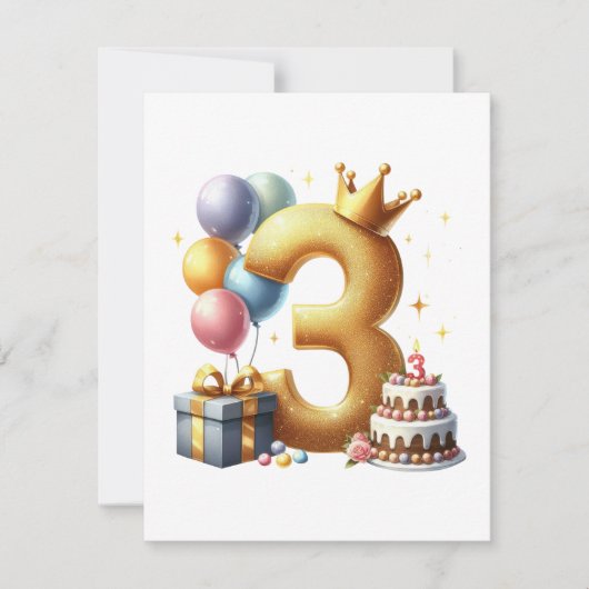 Gouden 3e verjaardag kaart (Voorkant)