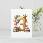 Gouden 3e verjaardag kaart (Staand voorkant)