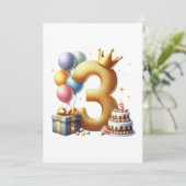 Gouden 3e verjaardag kaart (Staand voorkant)