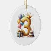 Gouden 3e verjaardag keramisch ornament (Rechts)