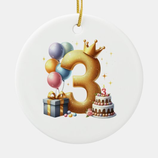 Gouden 3e verjaardag keramisch ornament (Voorkant)