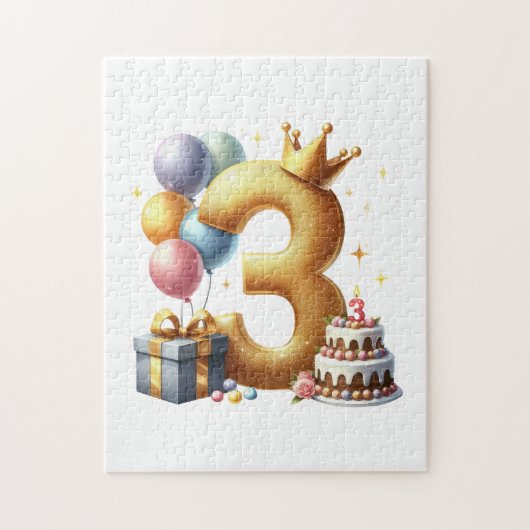 Gouden 3e verjaardag legpuzzel (Verticaal)
