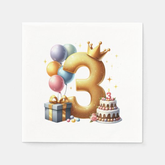Gouden 3e verjaardag servet (Voorkant)