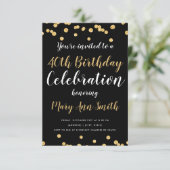 Gouden 40e verjaardag Party Type Glitter Zwart Kaart (Staand voorkant)
