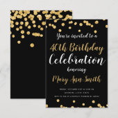 Gouden 40e verjaardag Party Type Glitter Zwart Kaart (Voorkant / Achterkant)