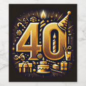 Gouden 40e verjaardag viering ontwerp wijn etiket (Enkel label)