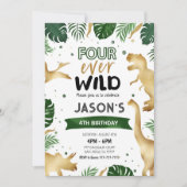 Gouden 4e Dinosaurus Verjaardagsfeest Kaart (Voorkant)