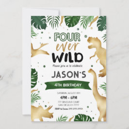 Gouden 4e Dinosaurus Verjaardagsfeest Kaart