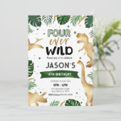 Gouden 4e Dinosaurus Verjaardagsfeest Kaart (Staand voorkant)