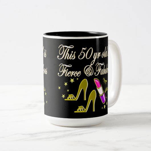 GOUDEN 50 EN FANTASTISCH DIVA-ONTWERP TWEEKLEURIGE KOFFIEMOK (Voorkant rechts)