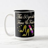 GOUDEN 50 EN FANTASTISCH DIVA-ONTWERP TWEEKLEURIGE KOFFIEMOK (Links)