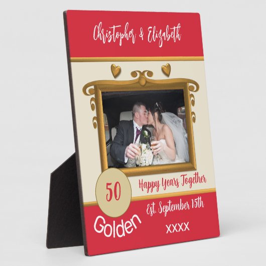 Gouden 50 jaar jubileum voeg namen foto rood fotoplaat (Zijkant)