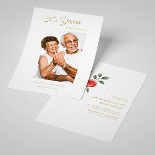 Gouden 50-jarig jubileum uitnodigingen met Roos