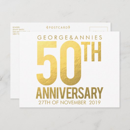 Gouden 50-jarig jubileumfeest ansichtkaart uitnodiging briefkaart (Voorkant / Achterkant)