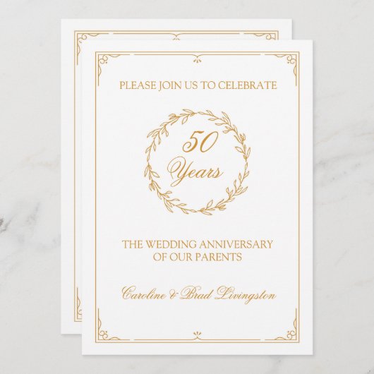 Gouden 50-jarig jubileumviering kaart (Voorkant / Achterkant)
