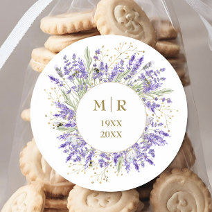 Gouden 50e huwelijksjubileum lavendelbloem ronde sticker