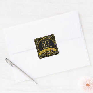 Gouden 50e huwelijksjubileum vierkante sticker