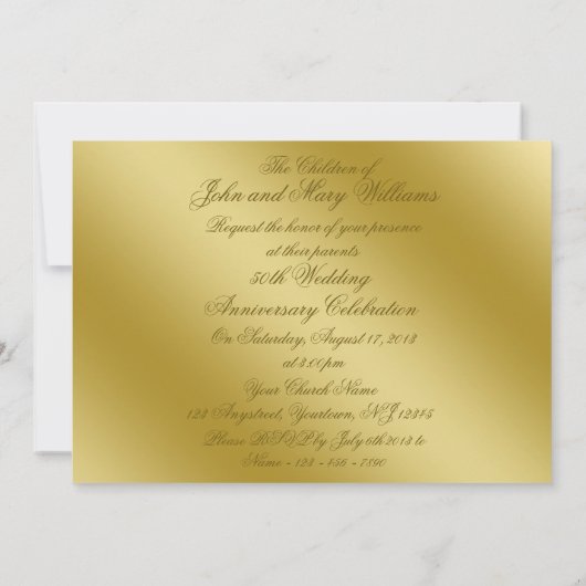 Gouden 50e huwelijksverjaardag uitnodiging met rel (Achterkant)