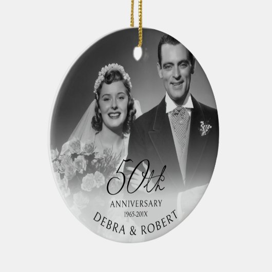 Gouden 50e Jubileum Foto Ornament met QR-code (Rechts)