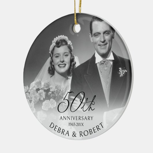 Gouden 50e Jubileum Foto Ornament met QR-code (Links)