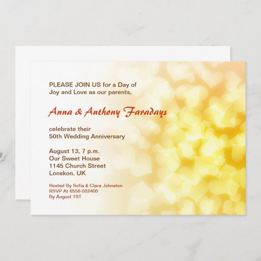 Gouden 50e trouwdag harten uitnodiging (Voorkant / Achterkant)