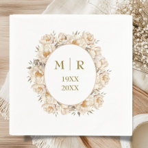 Gouden 50e trouwdag pioenroos bloemenservetten