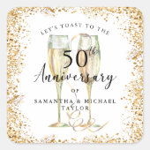 Gouden 50e trouwdag vierkante sticker (Voorkant)