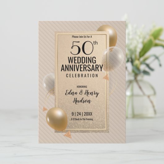 Gouden 50e trouwdagjubileum kaart (Staand voorkant)