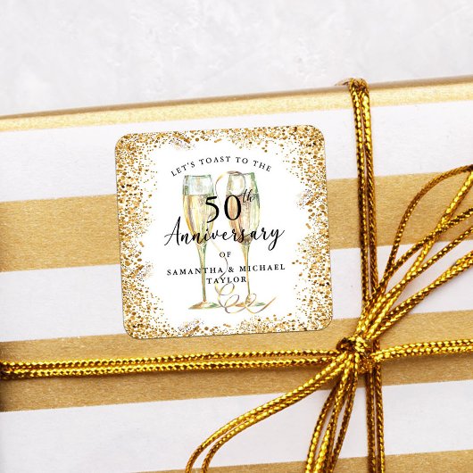 Gouden 50e trouwdagjubileum vierkante sticker