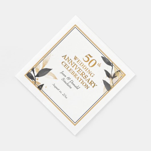 Gouden 50e trouwdagjubileum Zwart en Goud, Servet (Hoek)
