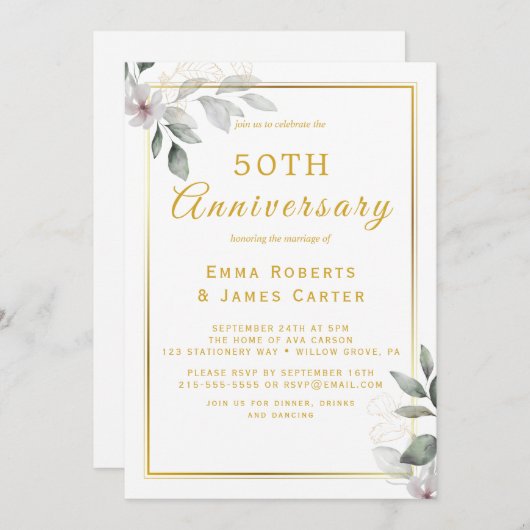 Gouden 50e verjaardag Groenelementen  Kaart (Voorkant / Achterkant)