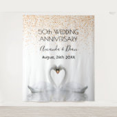 Gouden 50e verjaardag witte zwanen in liefde wandkleed (Voorkant)