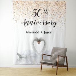 Gouden 50e verjaardag witte zwanen in liefde wandkleed