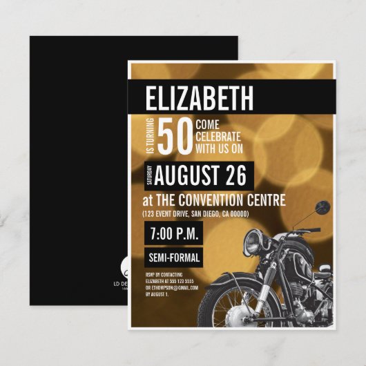 Gouden 50e verjaardag zwart Modern Motorcycle Part Kaart (Voorkant / Achterkant)