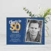 Gouden 50e verjaardagsfoto uitnodiging (Staand voorkant)