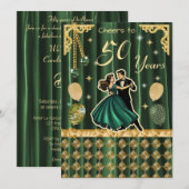 Gouden 50e verjaardagsuitnodiging met dansende kop kaart (Voorkant / Achterkant)