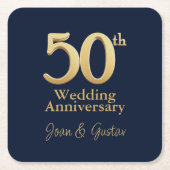 Gouden 50ste bruiloft Jubileum | Marine Blauw Kartonnen Onderzetters (Voorkant)