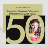 Gouden 50ste foto Verjaardag of andere feestuitnod Kaart (Voorkant / Achterkant)