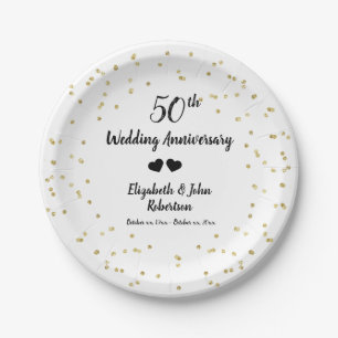 Gouden 50ste Huwelijksjubileum Confetti Elegant Papieren Bordje