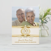 Gouden 50ste huwelijksjubileum foto uitnodigingen (Staand voorkant)